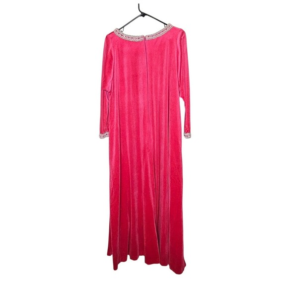 Vintage Neusteters Pink Velour Evening Maxi Gown Pearl Rhinestone Embellishments - Picture 2 of 16
